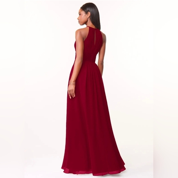 Azazie Bonnie Burgundy A-Line Keyhole Ruched Chiffon Bridesmaid Dress Size 0 - Picture 2 of 6